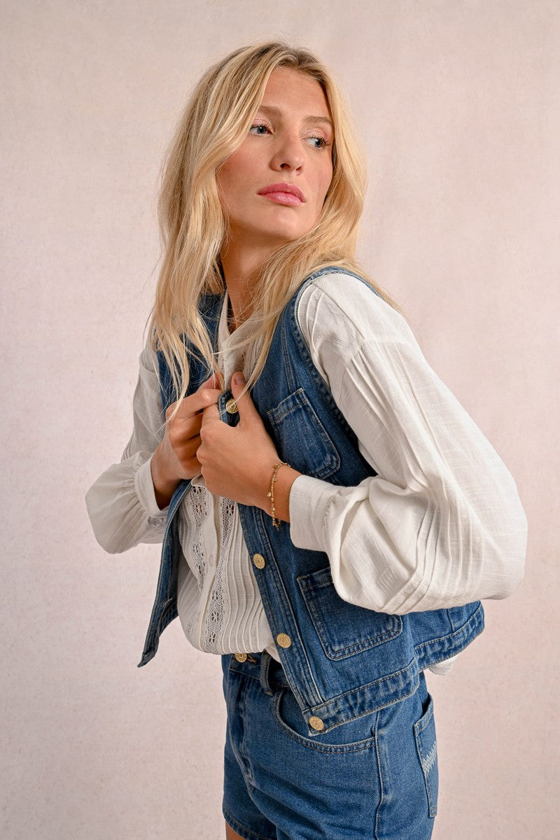 Molly Bracken Gilet Jacket In Denim