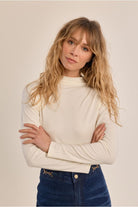 Molly Bracken cream slim fit high neck long sleeve top front view