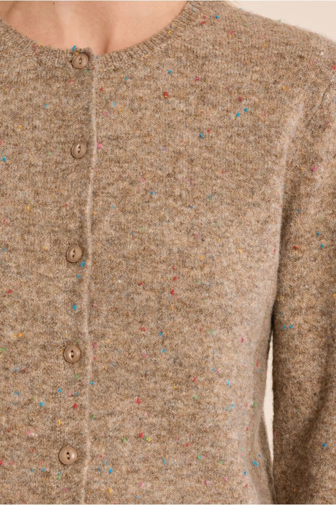 Molly Bracken beige cardigan multicolour flecked knit detail close-up