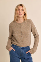 Molly Bracken beige flecked knit short cardigan front view