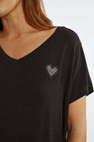 Molly Bracken V Neck Diamante Heart T-shirt