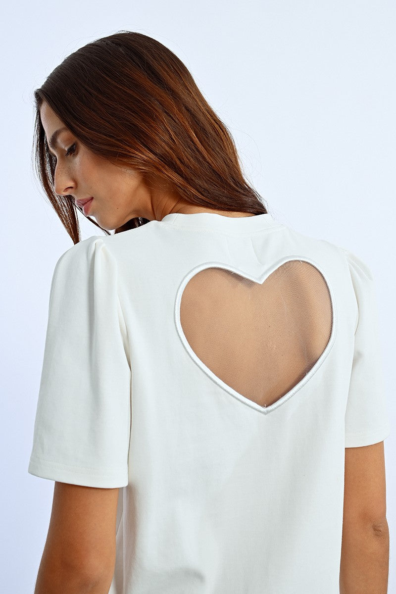 Molly Bracken Short Sleeve T-Shirt With Heart Shaped Back - Off White