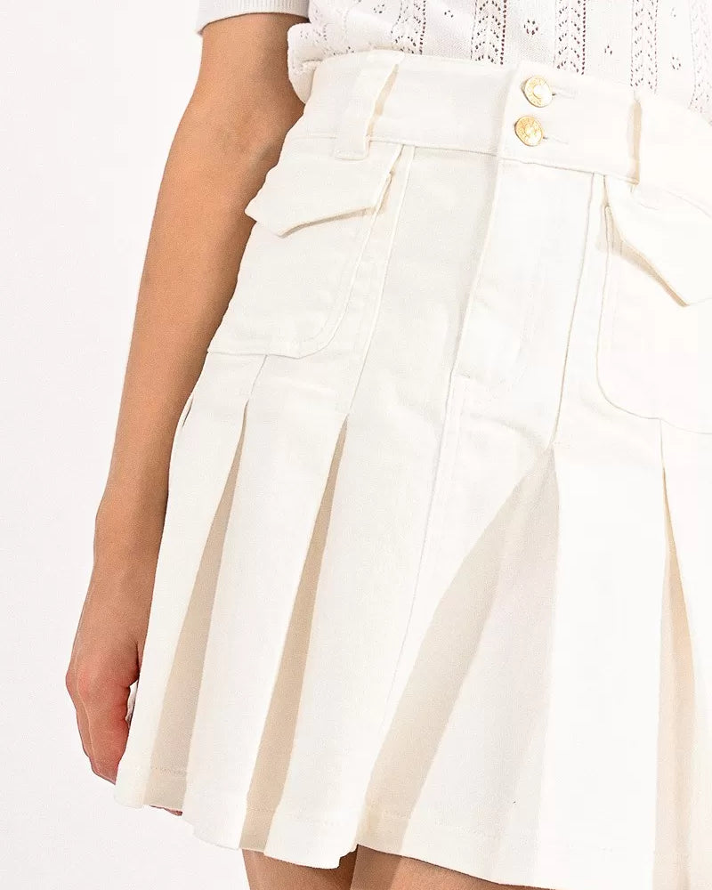 Molly Bracken White Denim Pleated Mini Skirt