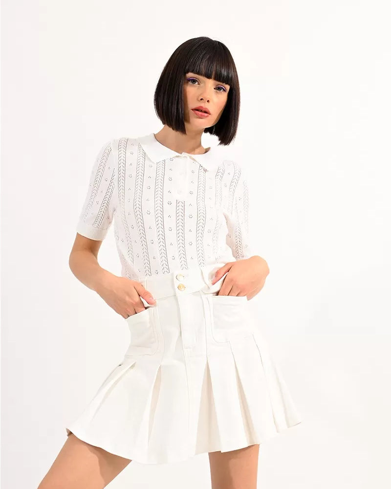 Molly Bracken White Pleated Denim Mini Skirt