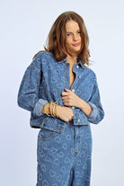 Molly Bracken Sparkly Heart Shirt Style Denim Jacket