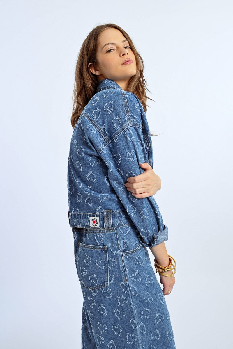 Molly Bracken Sparkly Heart Embellished Denim Jacket