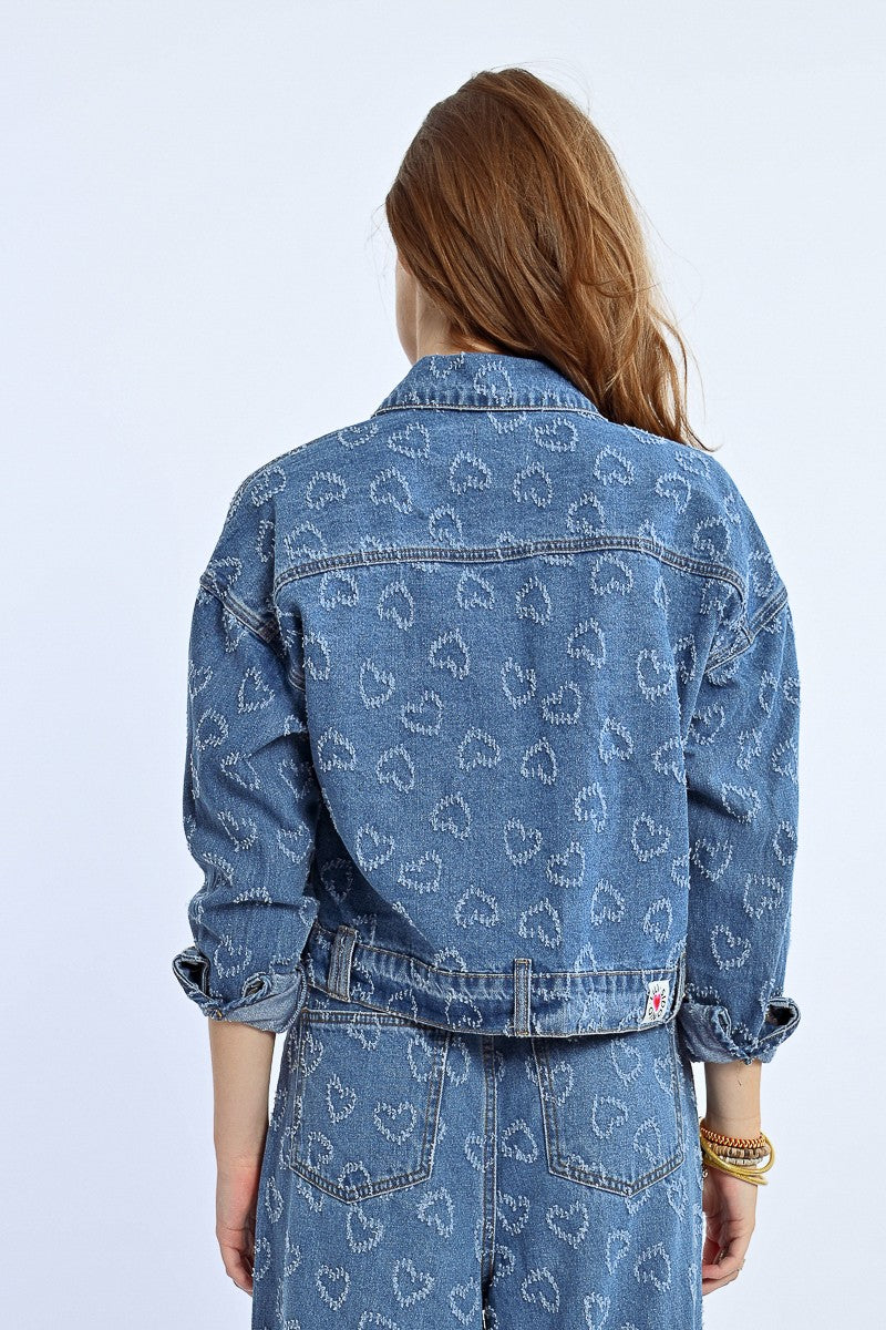 Molly Bracken Sparkly Heart Shirt Style Denim Jacket From back 