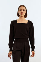 Molly Bracken Black Square Neck Jumper With Puffed Sleeves