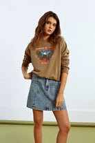 Oversized Molly Bracken sweatshirt with Rock & Roll eagle print, full length