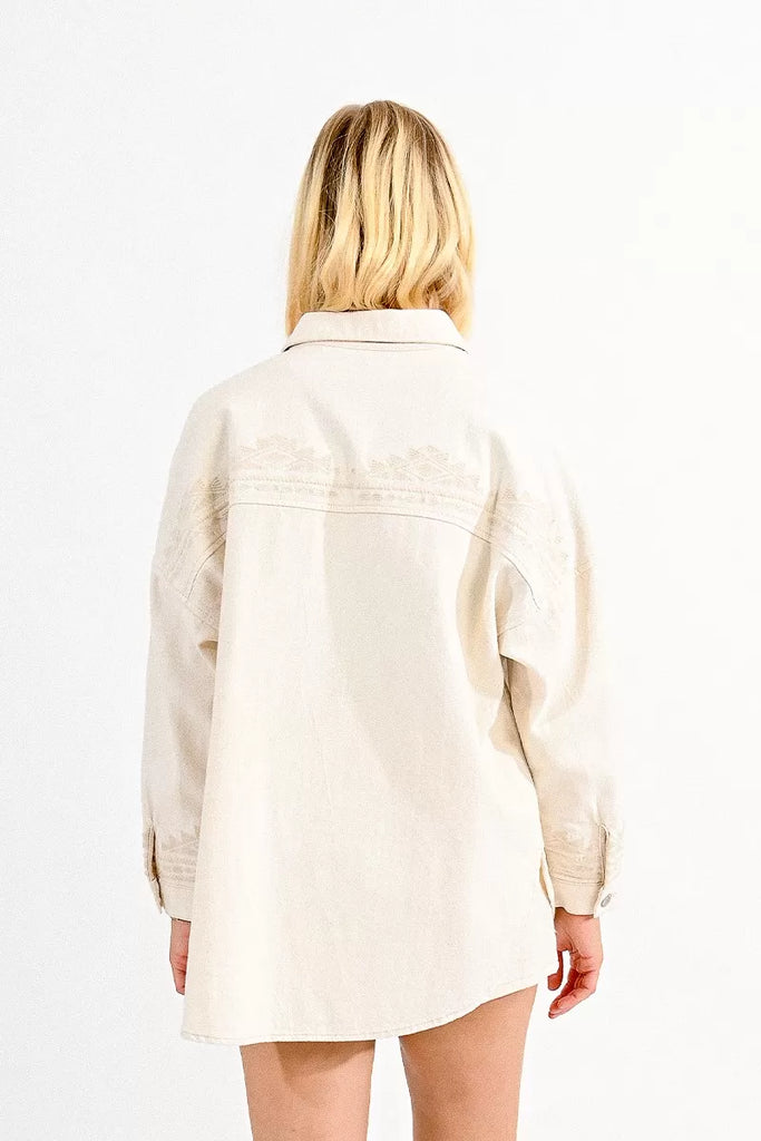 Molly Bracken Beige Embroidered Shacket From The Back