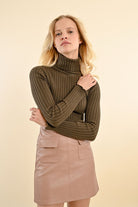 Molly Bracken Khaki Ribbed Turtleneck Jumper