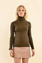 Molly Bracken Ribbed Turtleneck Jumper In Khaki