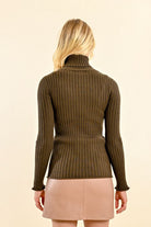 Molly Bracken Khaki Ribbed Turtleneck Jumper From Back 