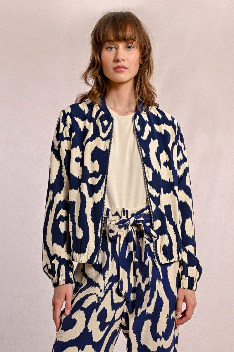 Molly Bracken Printed Bomber Jacket In Navy 