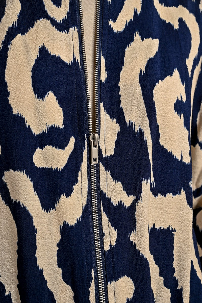 Molly Bracken Printed Zip Up Bomber Jacket In Navy