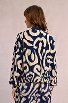 Molly Bracken Navy Print Bomber Jacket From The Back