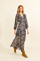 Molly Bracken Long Navy Boho Print Midi Dress