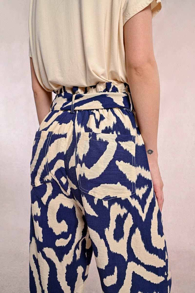 Molly Bracken Navy Paper Bag Tie Waist Trousers From the Back