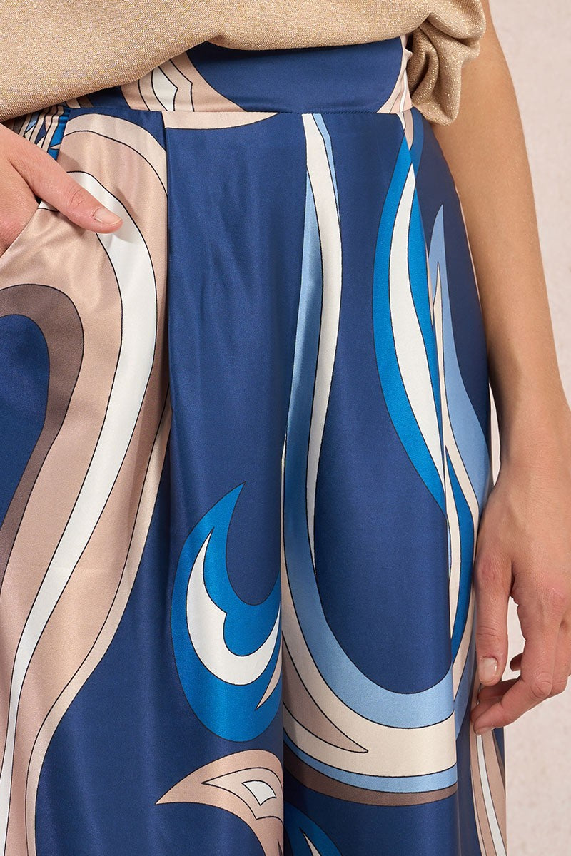 Molly Bracken navy Athena print wide leg trousers fabric detail