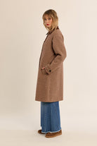 Molly Bracken red houndstooth long coat with side patch pocket – side view