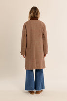 Molly Bracken red houndstooth long coat – back model view