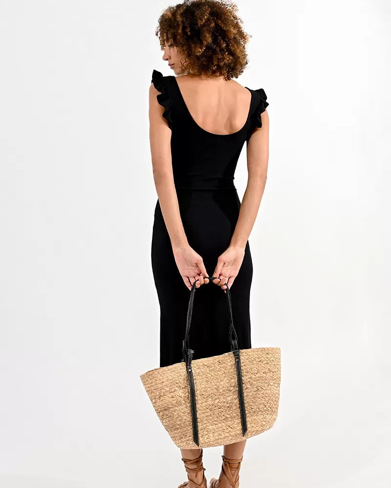 Molly Bracken Straw and Black Tote Bag