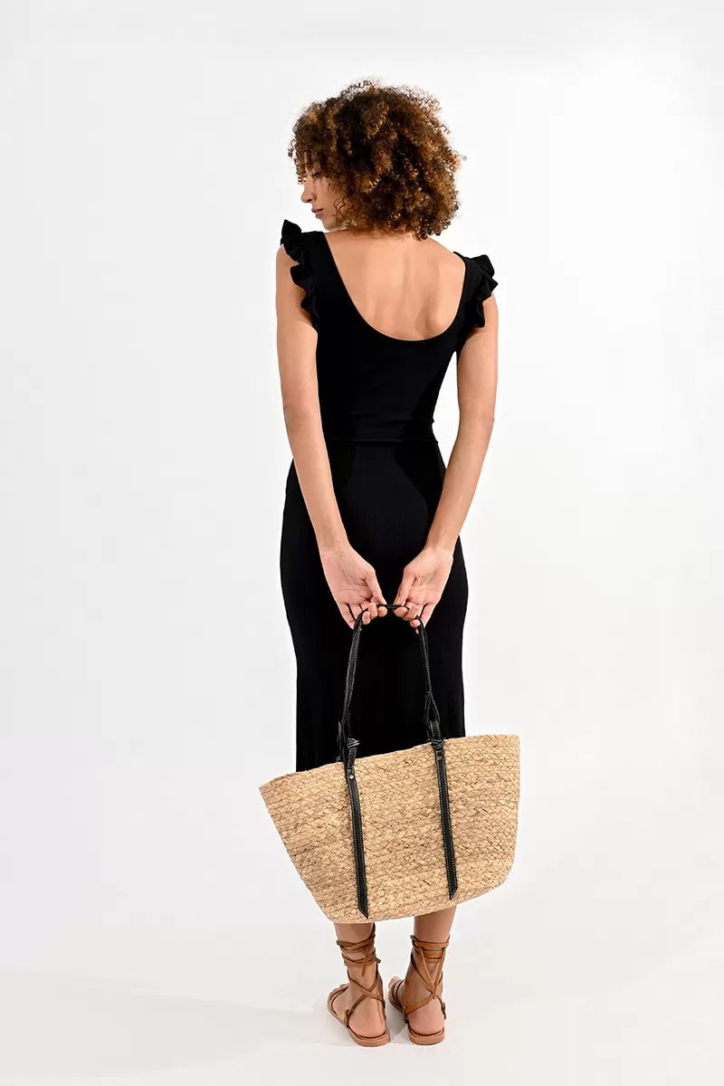 Molly Bracken Straw and Black Tote Bag