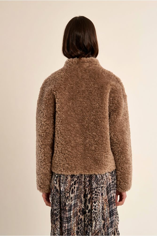 Molly Bracken brown faux sheepskin toggle jacket back view