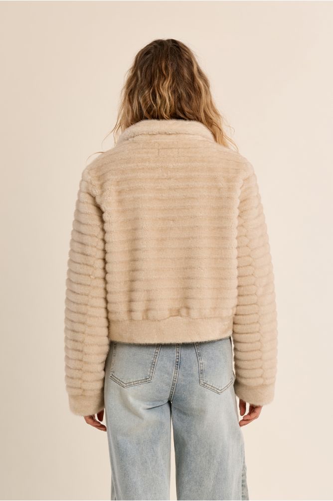 Molly Bracken cream faux fur zip-up jacket back view