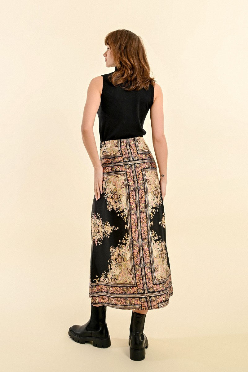 Molly Bracken High Waisted Printed Midi Skirt From The Back