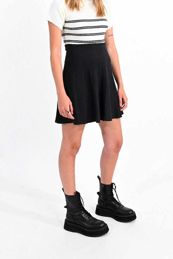 Molly Bracken Knitted Pleat Effect Short Skater Skirt - Black