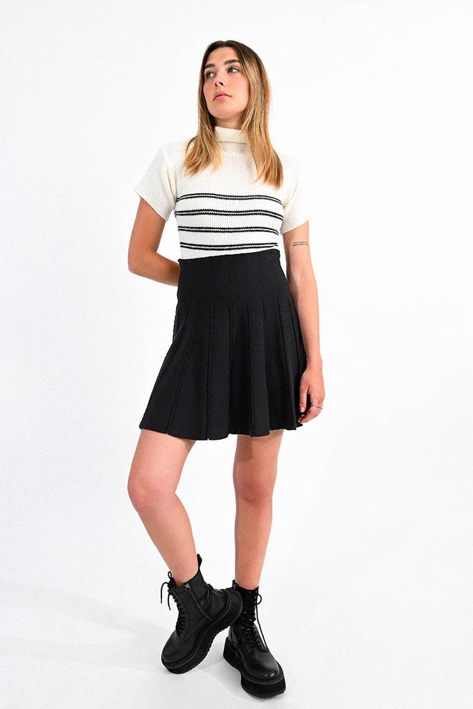 Molly Bracken Black Knitted Pleat Effect Short Skater Skirt