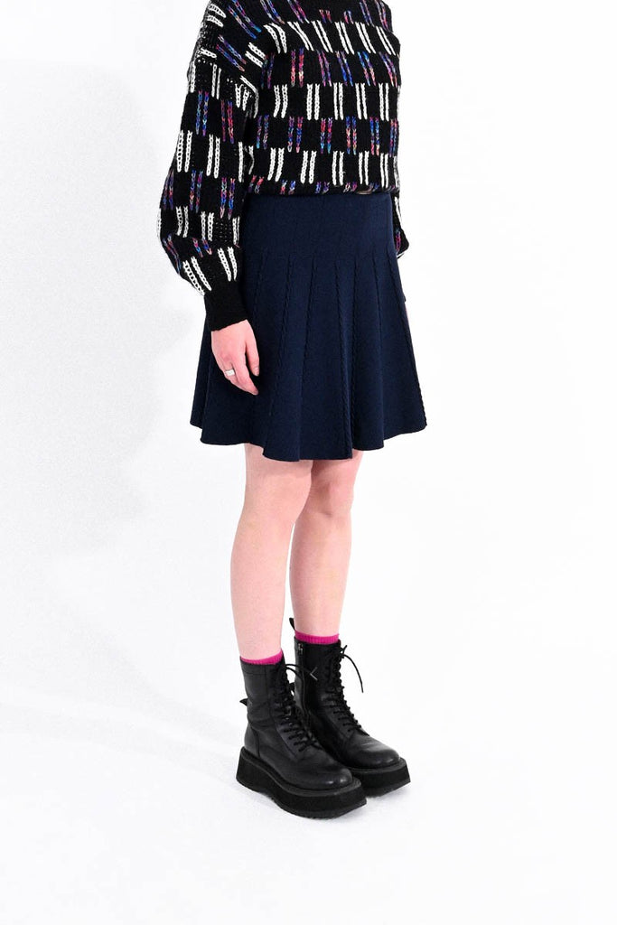 Molly Bracken Knitted Pleat Effect Short Skater Skirt Nav