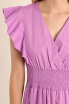 Molly Bracken lilac cotton maxi dress ruffle sleeve detai