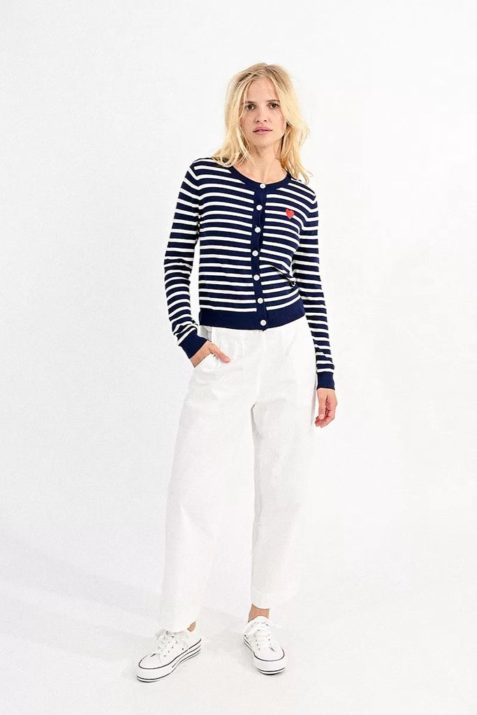 Molly Bracken Navy/White Striped  Embroidered Heart Cardigan