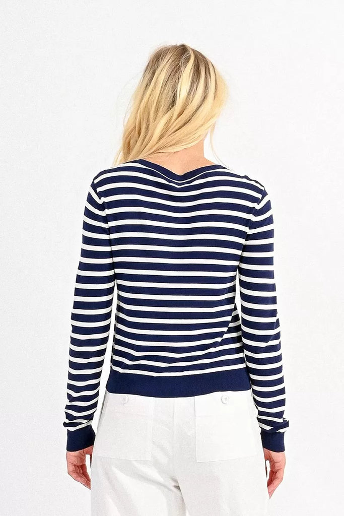Molly Bracken Navy/White Striped Heart Cardigan From The Back