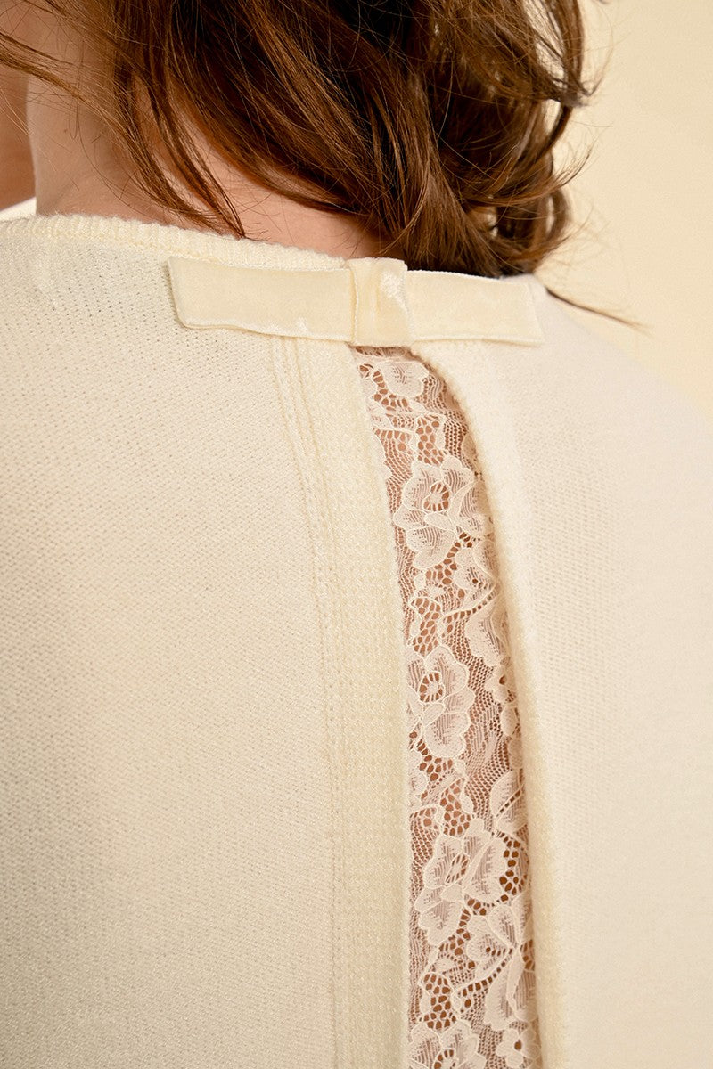 Molly Bracken V-Neck Jumper With Lace Back In Cream 