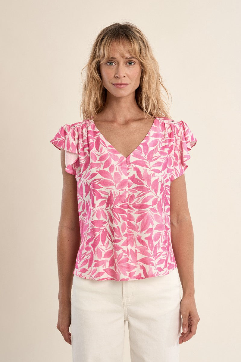 Molly Bracken pink floral blouse V neck top