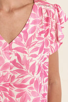 Molly Bracken pink floral blouse V neck ruffle sleeve detail
