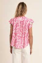 Molly Bracken lightweight pink floral blouse back view