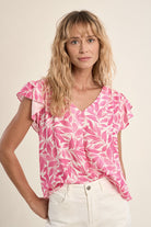 Molly Bracken pink floral ruffle sleeve top 