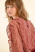 Molly Bracken Red Floral Print Voile Blouse With Filled Sleeves 