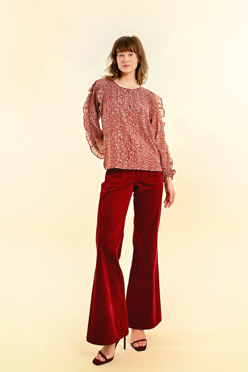 Molly Bracken Red Floral Print Voile Blouse