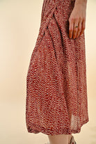 Molly Bracken Red Leaf Print High Waist Midi Skirt