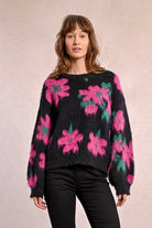 Molly Bracken Black/Pink Floral Fluffy Knit Jumper