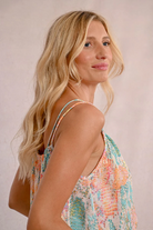 Sleeveless summer vest in turquoise shimmer print with double straps