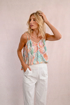 Molly Bracken turquoise animal print cami top with double stra