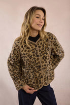 Close-up of leopard print texture on Molly Bracken jacket