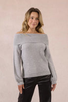 Side angle of grey Molly Bracken sparkly sequin jumper