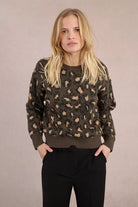 Molly Bracken khaki knitted jumper with animal glitter print front view